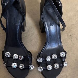 Black Women's Jeweled Strap Block Heel Sandals Alexander Wang.